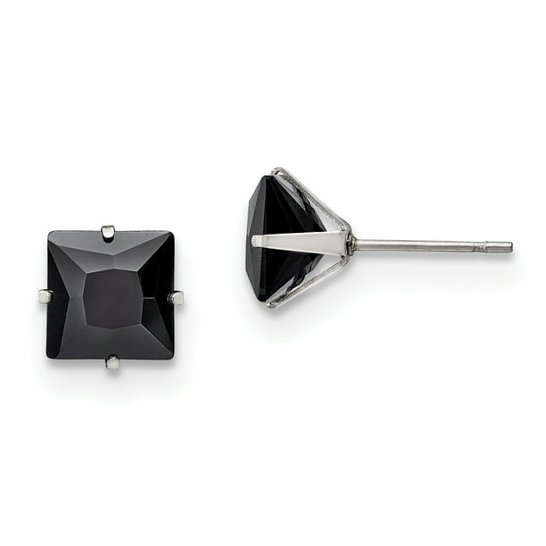 Stainless Steel Polished Black Square Cubic Zirconia Stud Post Earrings in Steel and Variety of Options Stainless Steel Polished Black Square Cubic Zirconia Stud Post Earrings in Steel and Variety of Options